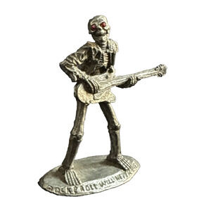 Gallo Mini Pewter Skeleton Playing Guitar Red Rhinestone Eyes Rock will never...
